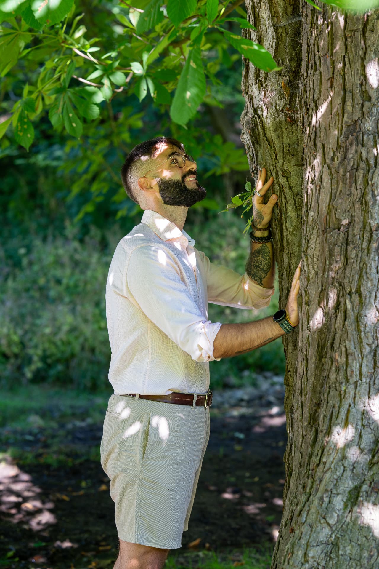 Mario Muñoz Morote an einem großen Baum — Wurzeln, Geschichte und Wachstum